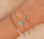14K Yellow & White Gold Double Circle Bracelet With Diamonds