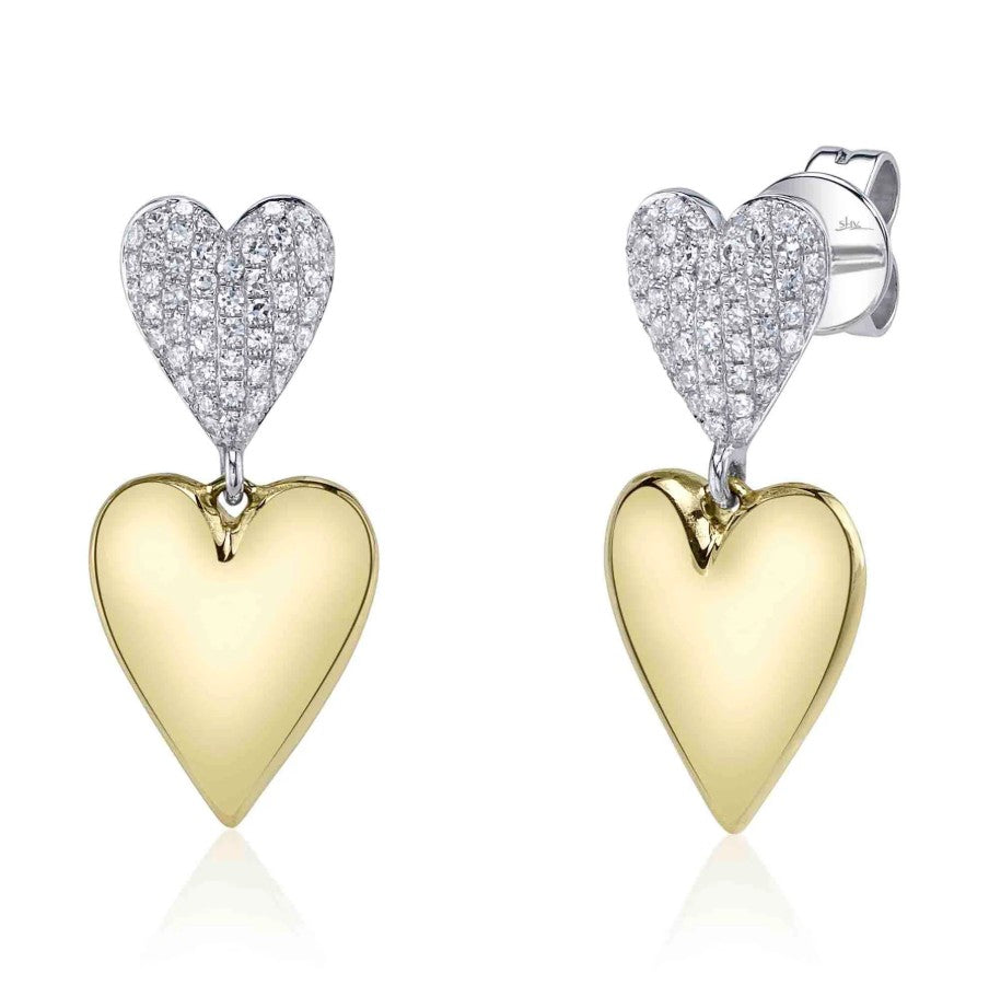 14K White & Yellow Gold Pavé Diamond Heart Drop Earrings