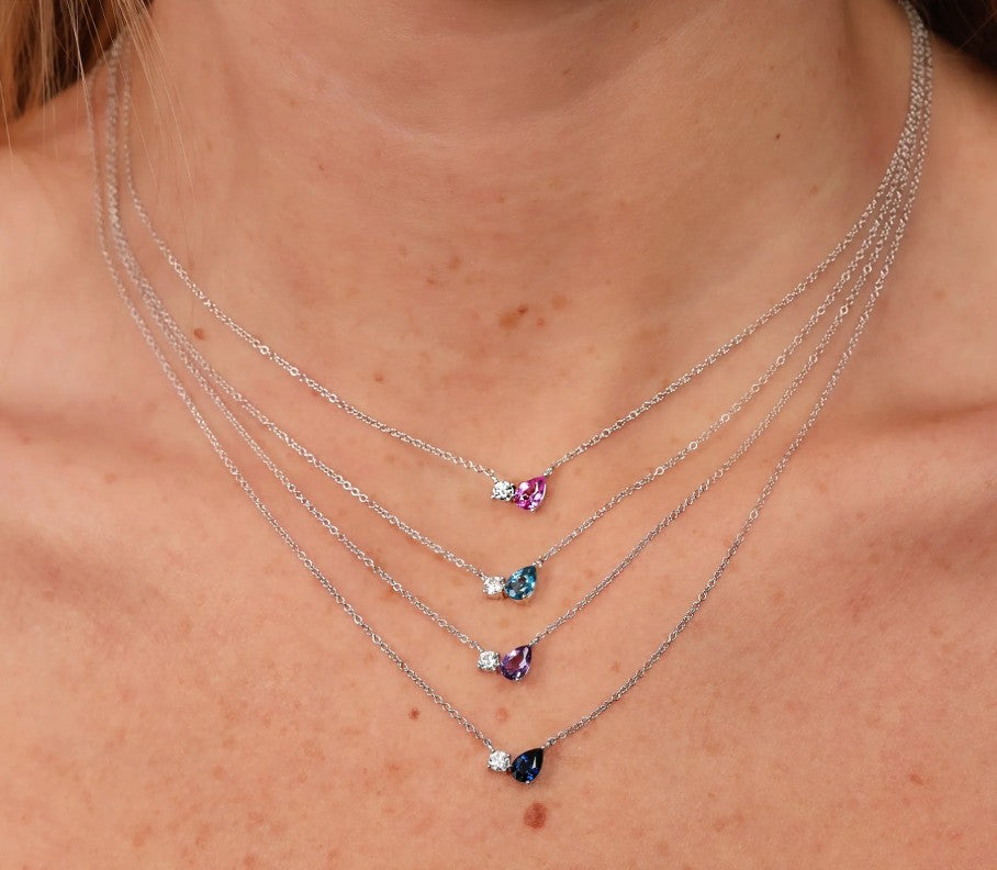 14K White Gold Two Stone Necklace