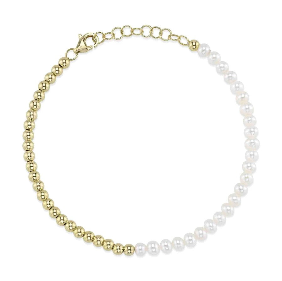 14K Yellow Gold Beaded Bracelet Cultured Pearls