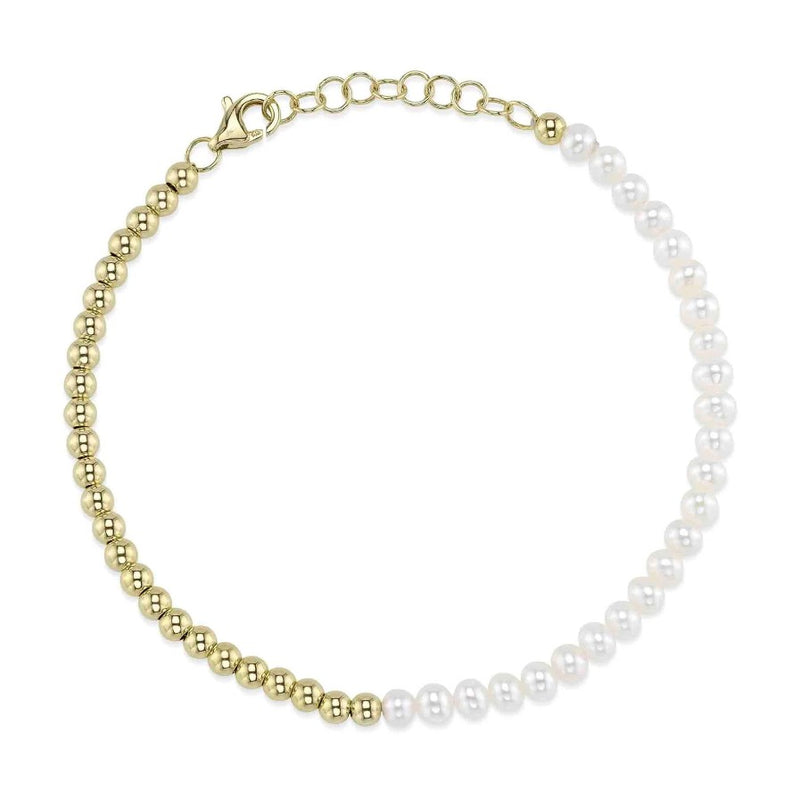 14K Yellow Gold Beaded Bracelet Cultured Pearls