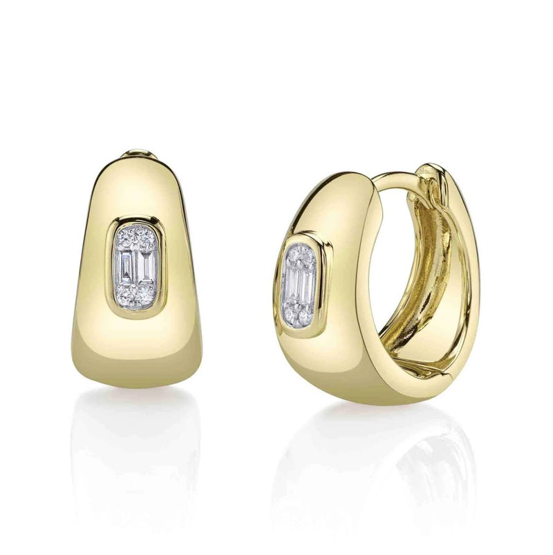 14K Gold Diamond Baguette Huggie Hoop Earrings
