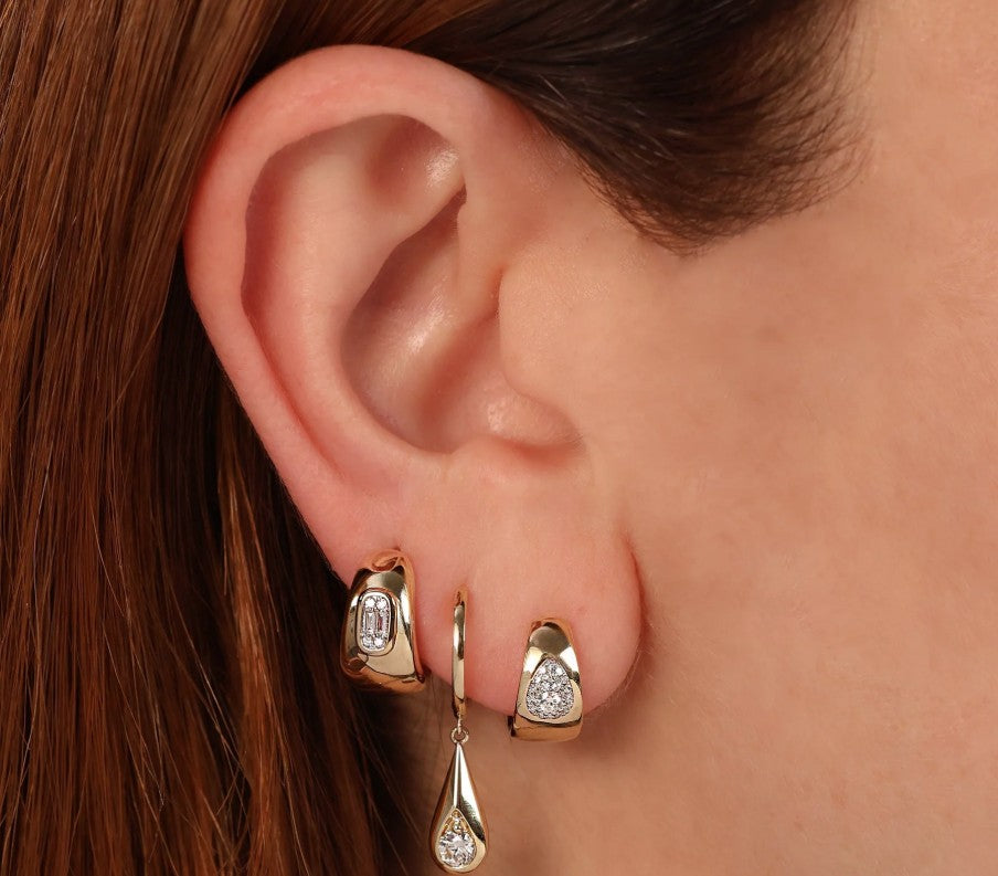 14K Gold Diamond Baguette Huggie Hoop Earrings