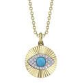 14K Gold Fluted Pave Diamond Eye Necklace