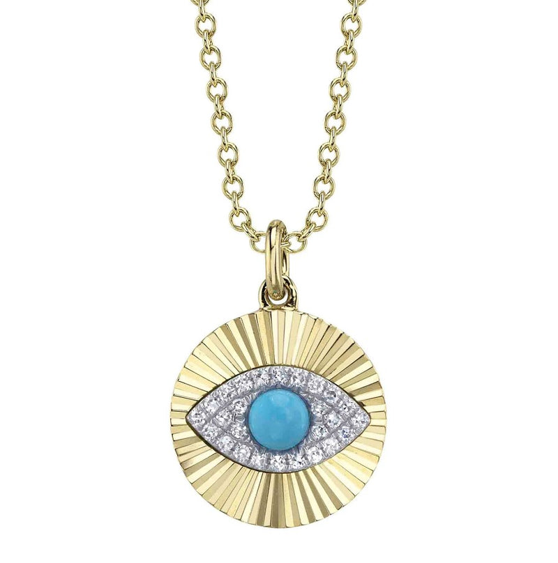 14K Gold Fluted Pave Diamond Eye Necklace