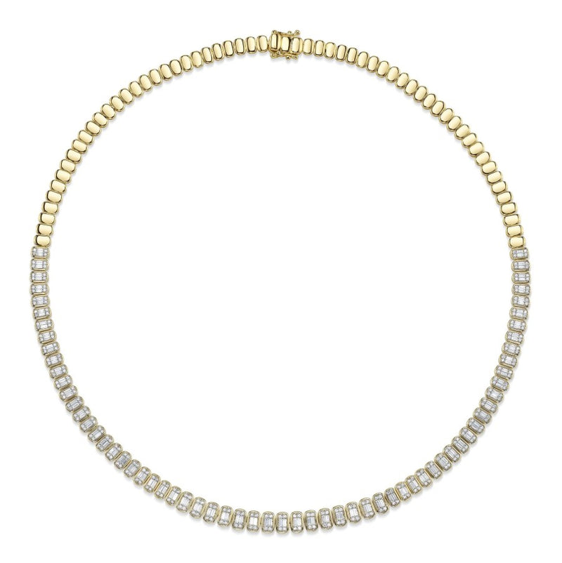 14K Yellow Gold Composite Diamond Tennis Necklace