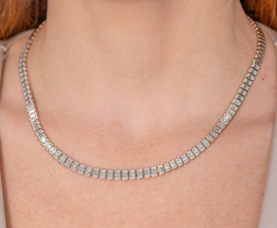 14K Yellow Gold Composite Diamond Tennis Necklace