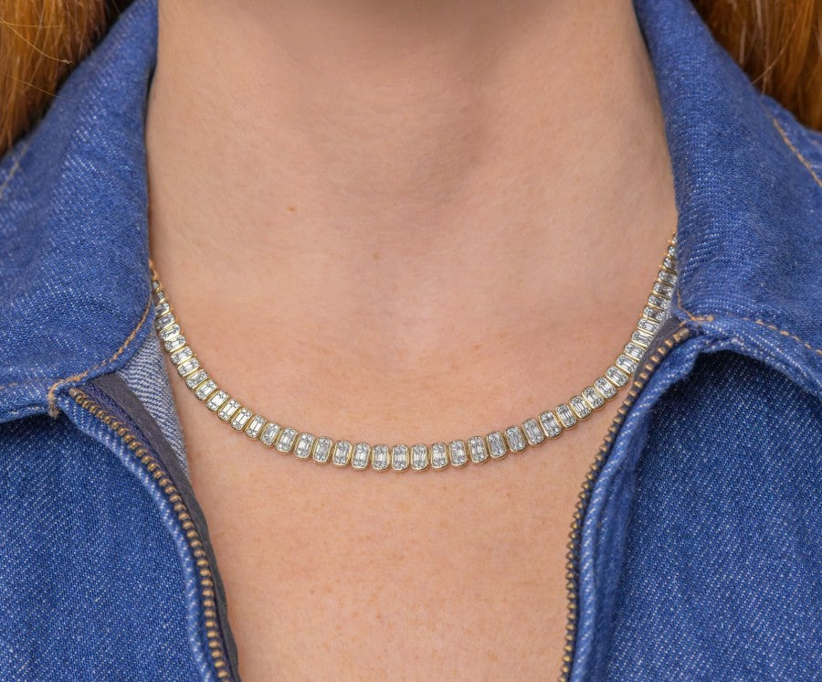 14K Yellow Gold Composite Diamond Tennis Necklace