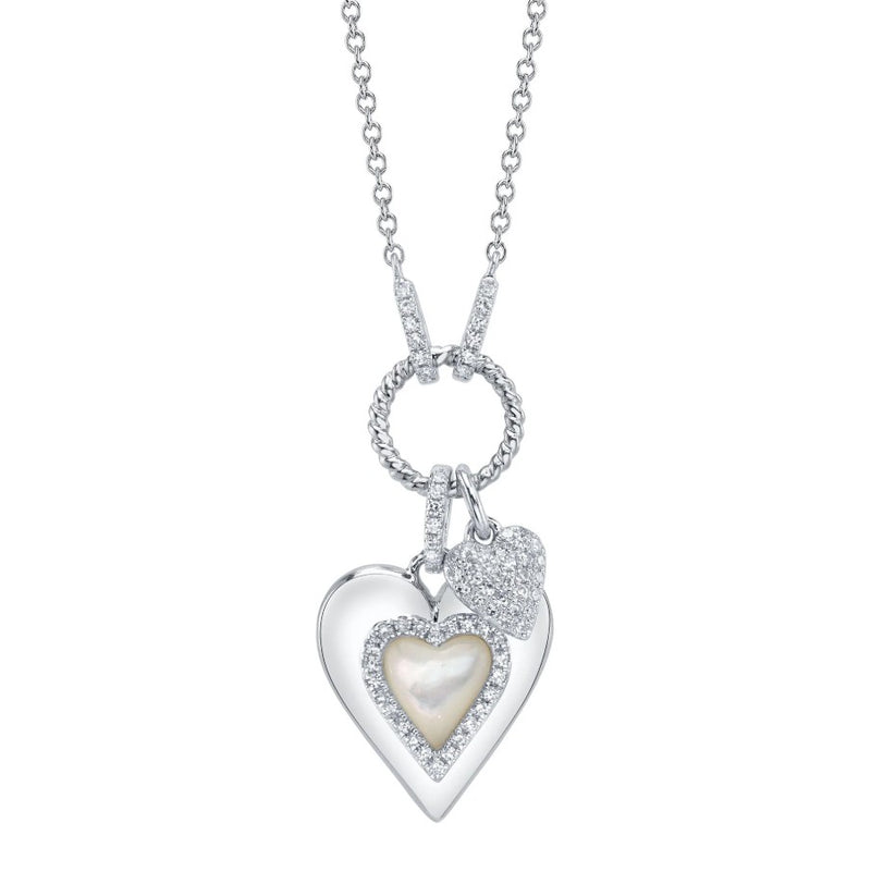 14K White Gold Mother-of-Pearl & Diamond Heart Necklace