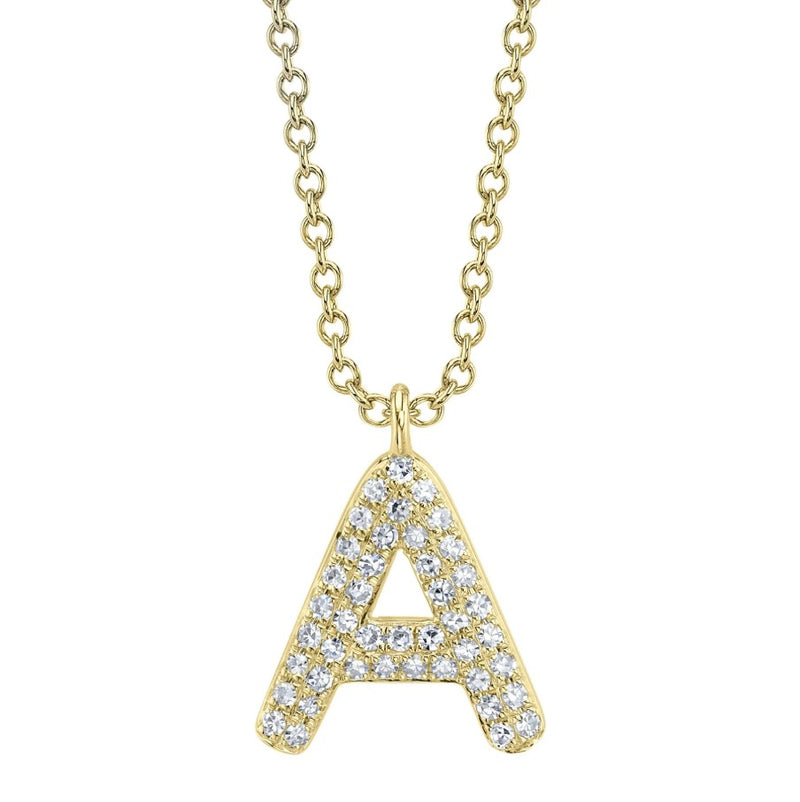 14K Yellow Gold Diamond Pave Initial Necklace
