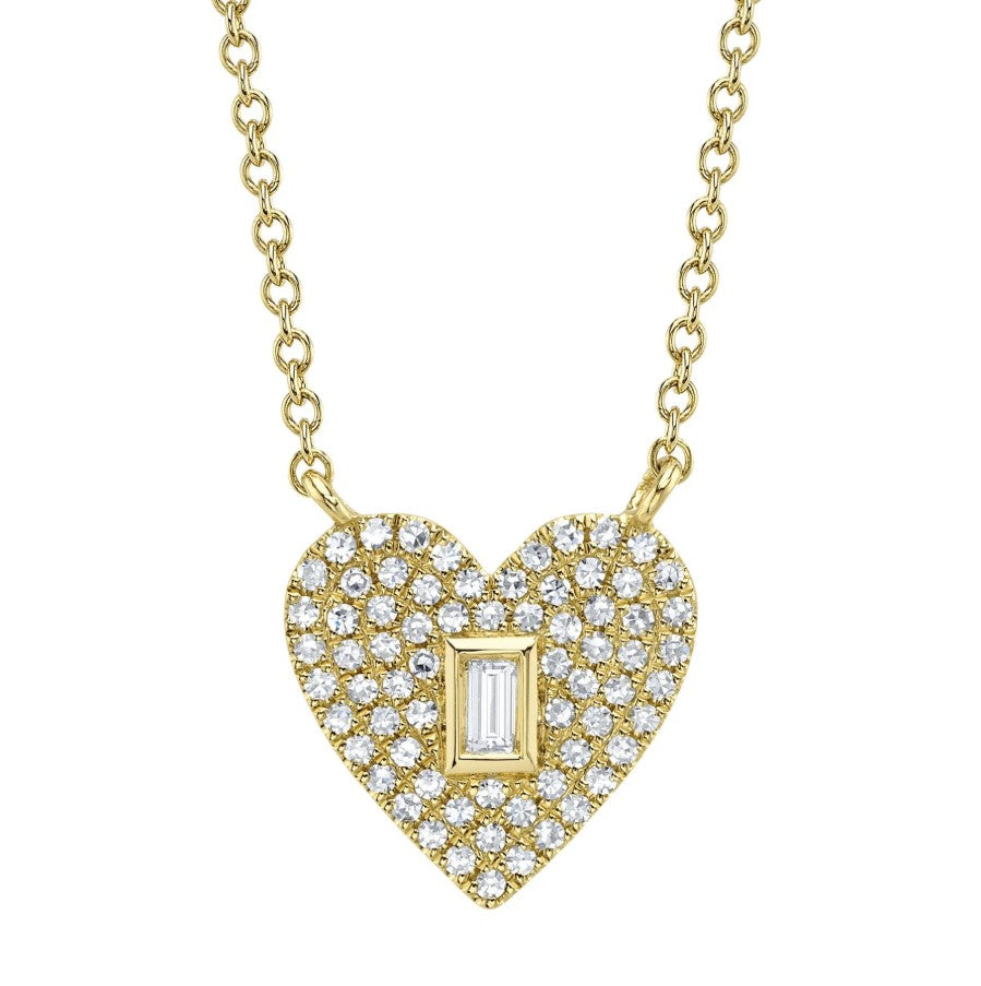 14K Gold Small Diamond Pave Heart Necklace