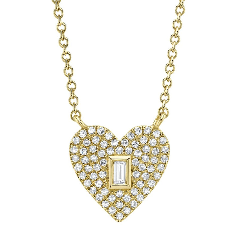 14K Gold Small Diamond Pave Heart Necklace