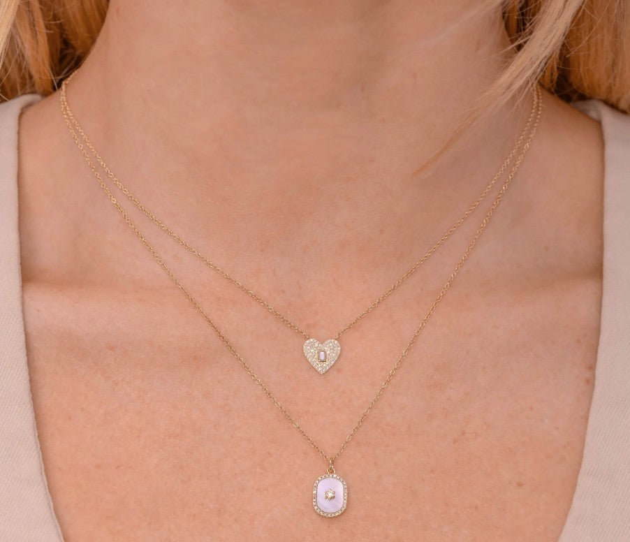 14K Gold Small Diamond Pave Heart Necklace