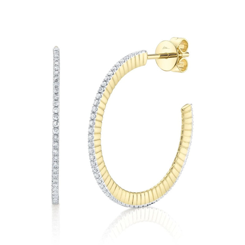 14K Gold Diamond J-Hoop Earrings with Pavé Diamonds