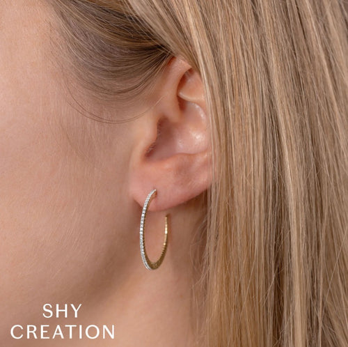 14K Gold Diamond J-Hoop Earrings with Pavé Diamonds