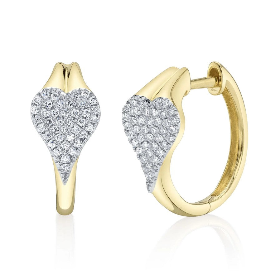 14K Yellow Gold Small Diamond Pave Hoop Earrings