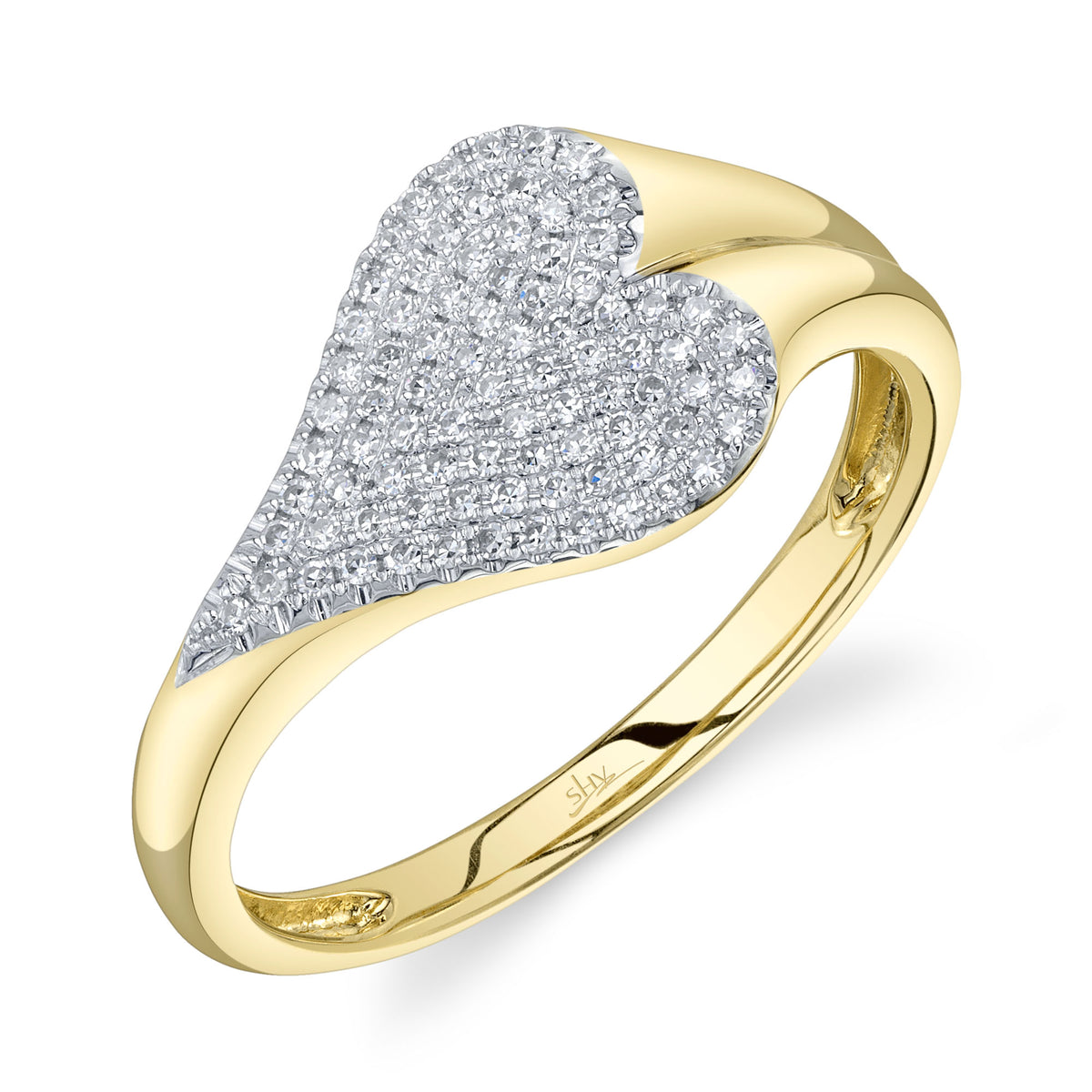 14K Yellow Gold Sideways Pave Heart Fashion Ring