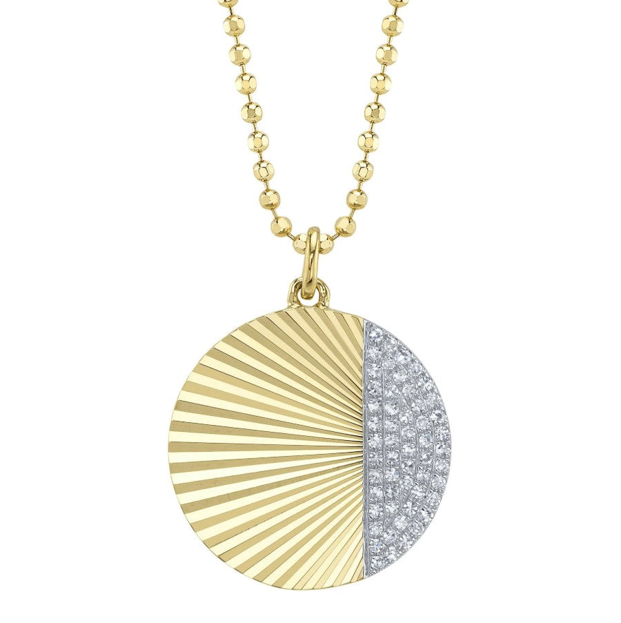 Two Tone 14K Yellow & White Gold Medallion Necklace