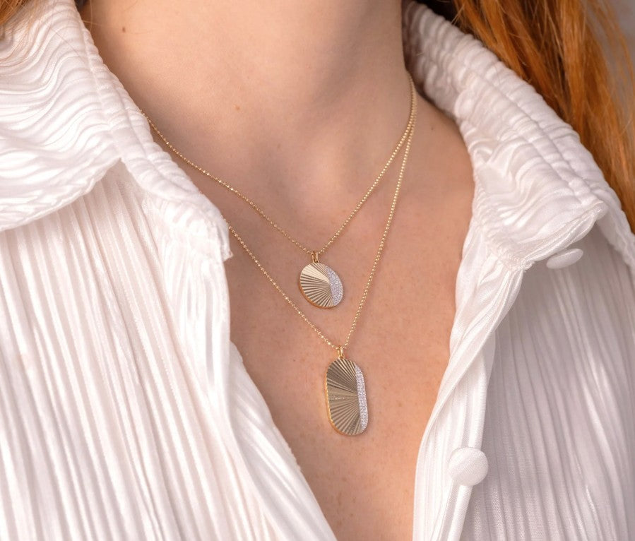 Two Tone 14K Yellow & White Gold Medallion Necklace