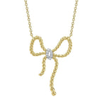 14K Yellow Gold Diamond Bow Necklace