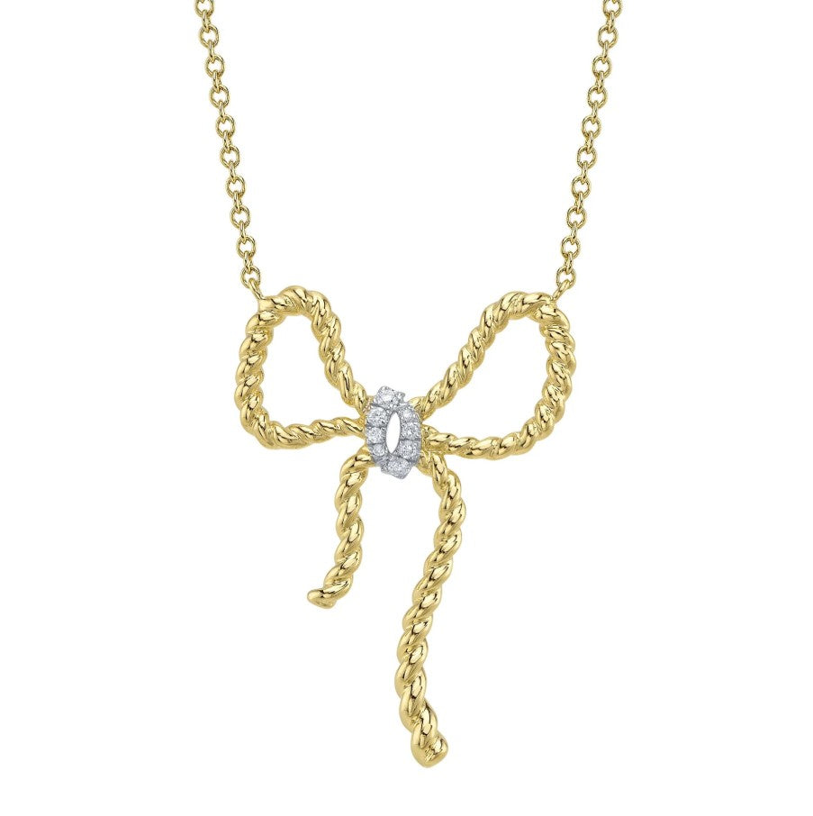 14K Yellow Gold Diamond Bow Necklace