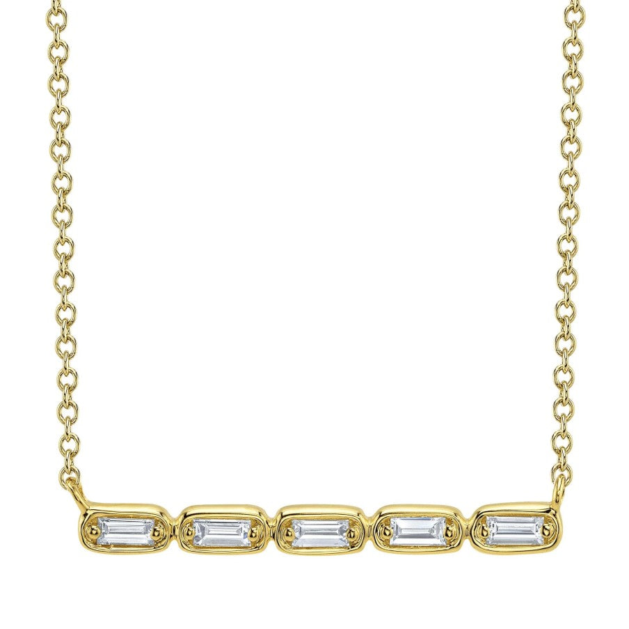 14K Yellow Gold Diamond Bar Necklace