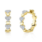 14K Yellow Gold Diamond Heart Huggie Earrings