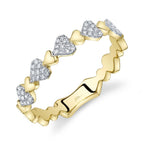 14K Yellow Gold Pave Diamond Heart Stackable Fashion Ring