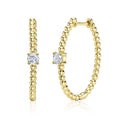 14K Yellow Gold Round Diamond Hoop Earrings
