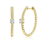 14K Yellow Gold Round Diamond Hoop Earrings