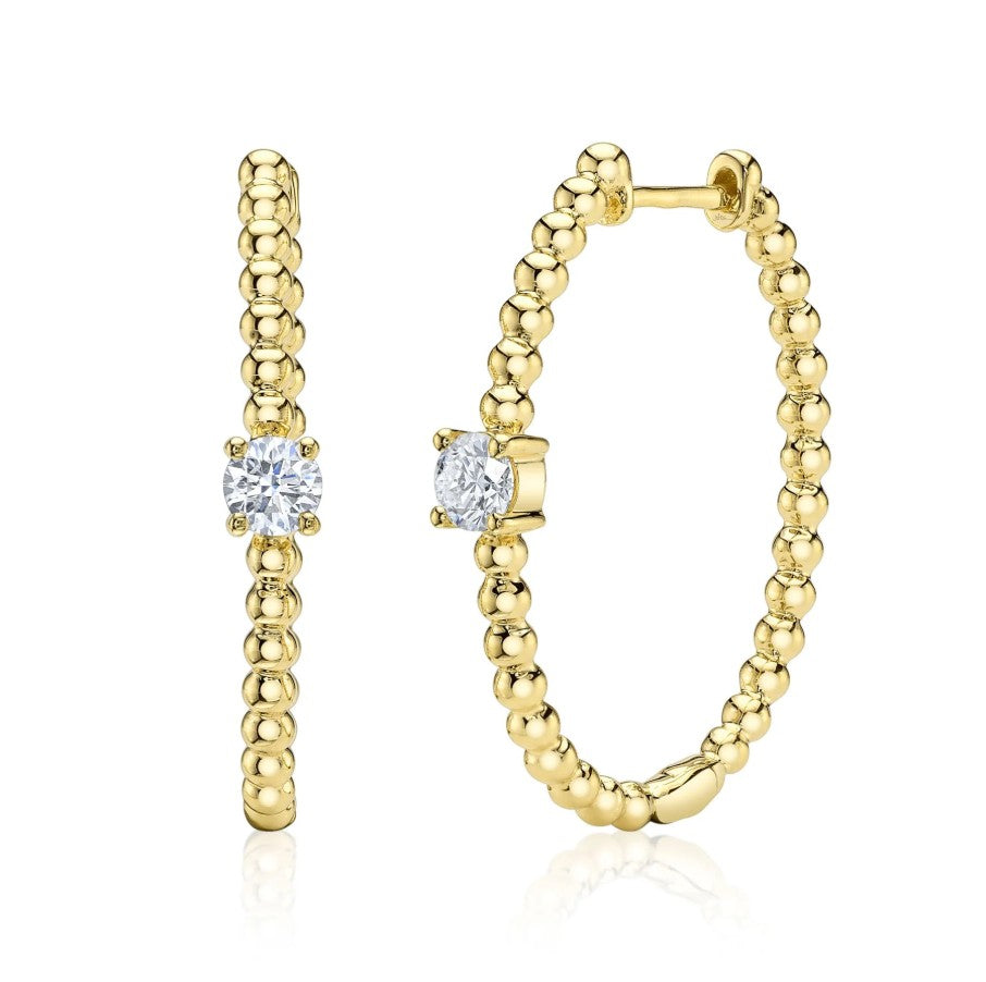 14K Yellow Gold Round Diamond Hoop Earrings