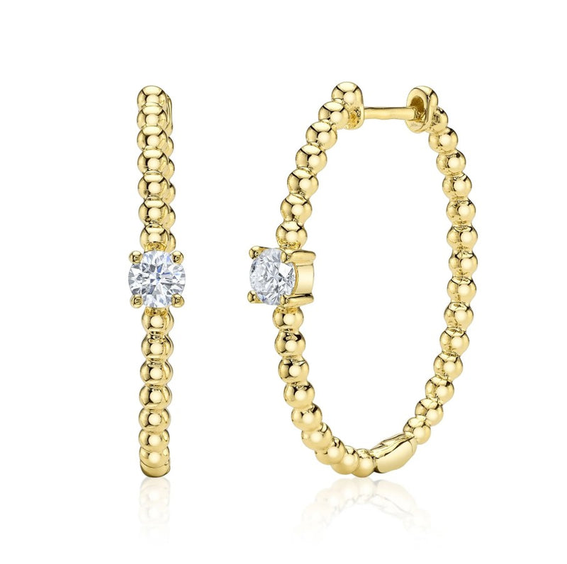 14K Yellow Gold Round Diamond Hoop Earrings