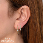 14K Yellow Gold Round Diamond Hoop Earrings