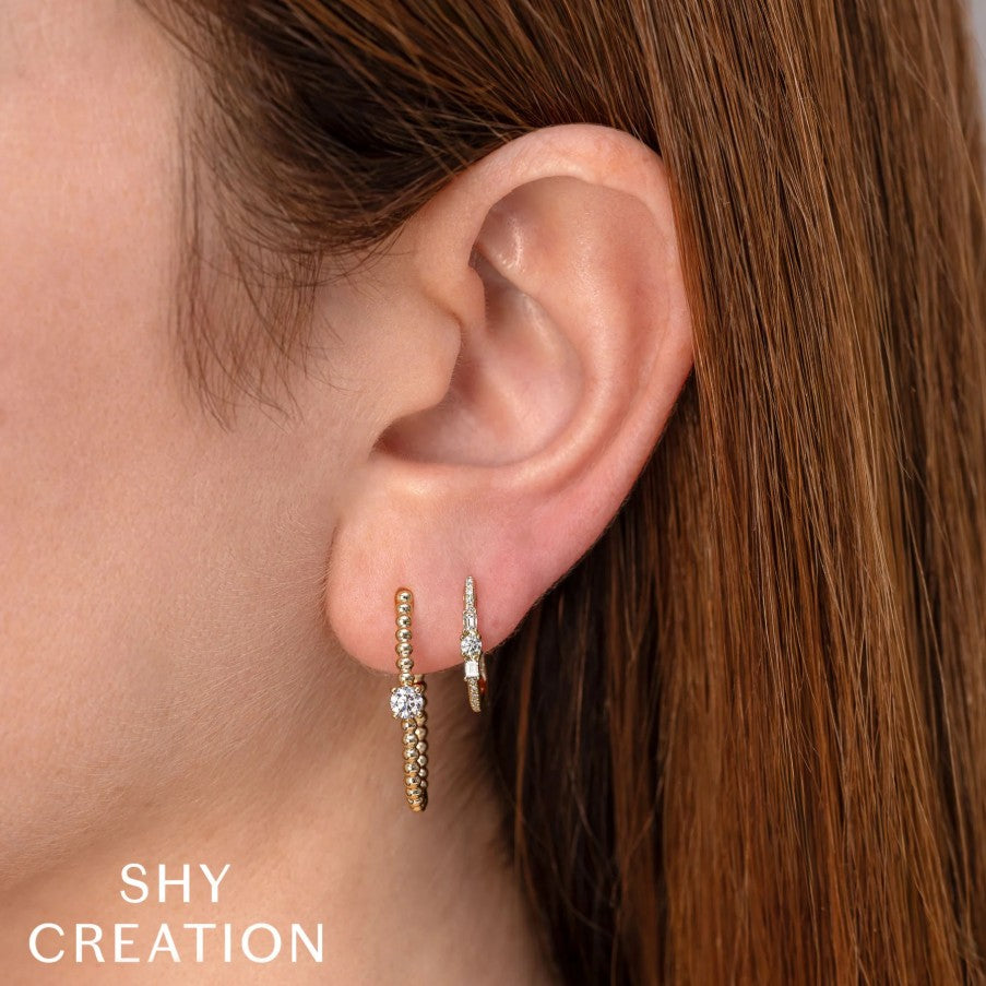 14K Yellow Gold Round Diamond Hoop Earrings