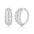 14K White Gold Gold Crown Set Graduated Diamond Hoop Earrings