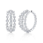 14K White Gold Gold Crown Set Graduated Diamond Hoop Earrings