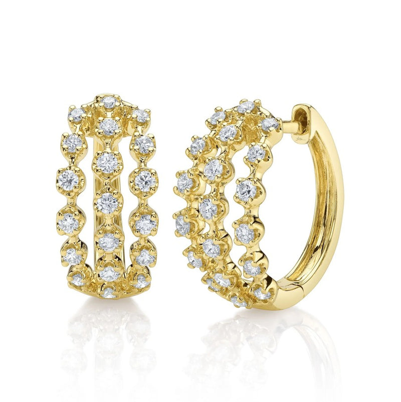 14K Yellow Gold Crown Set Diamond Hoop Earrings