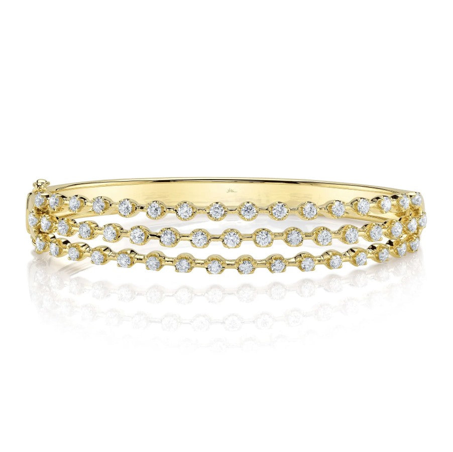 14K Gold Crown Set Three Row Bangle Diamond Bracelet