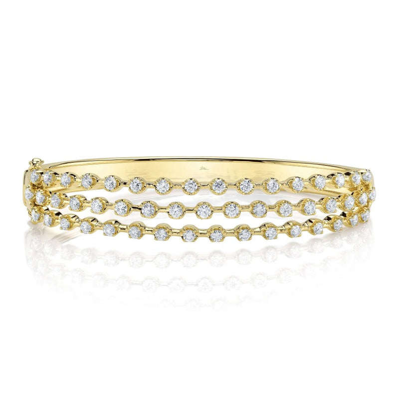 14K Gold Crown Set Three Row Bangle Diamond Bracelet