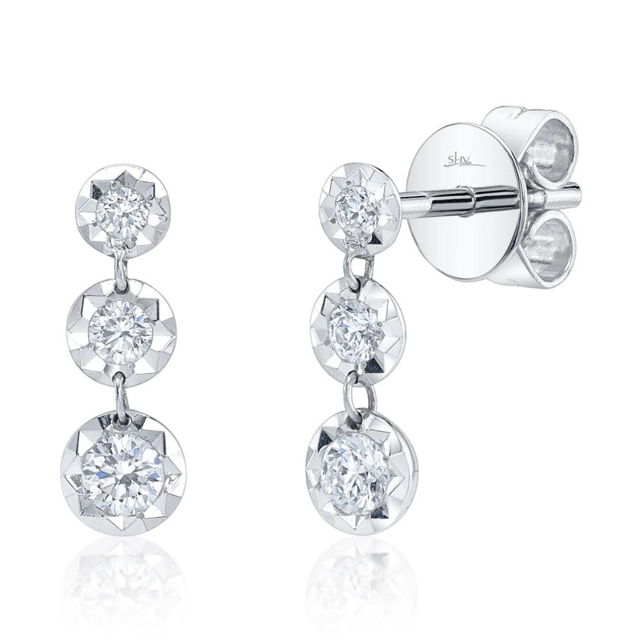 14K White Gold Diamond Drop Earrings