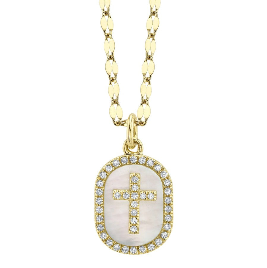 14K Yellow Gold Diamond and Mother of Pearl Pendant Necklace