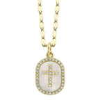 14K Yellow Gold Diamond and Mother of Pearl Pendant Necklace