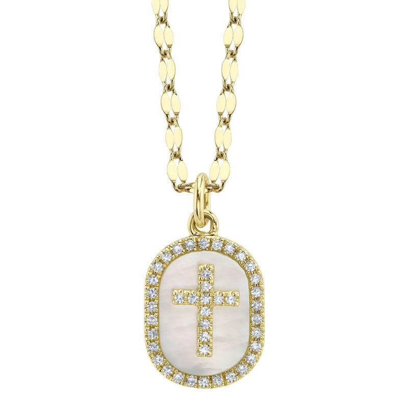 14K Yellow Gold Diamond and Mother of Pearl Pendant Necklace