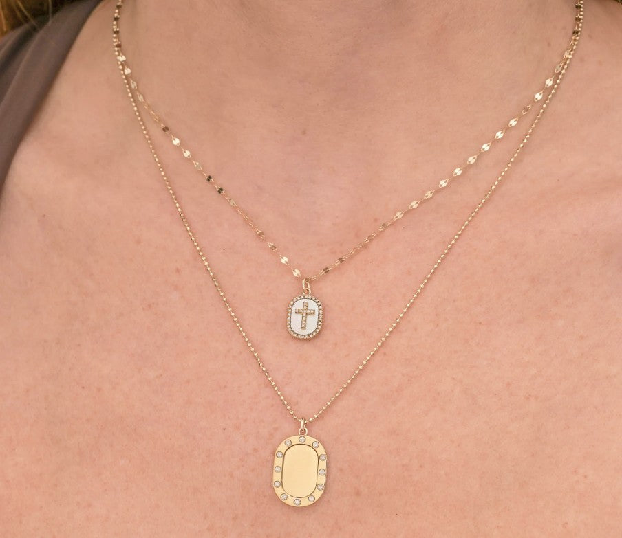14K Yellow Gold Diamond and Mother of Pearl Pendant Necklace
