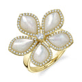 14K Gold Mother of Pearl & Diamond Flower Ring