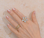 14K Gold Mother of Pearl & Diamond Flower Ring