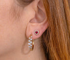 14K Yellow Gold Double Row Hoop Diamond Earrings