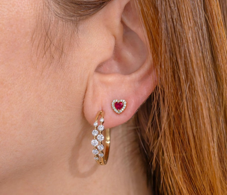 14K Yellow Gold Double Row Hoop Diamond Earrings
