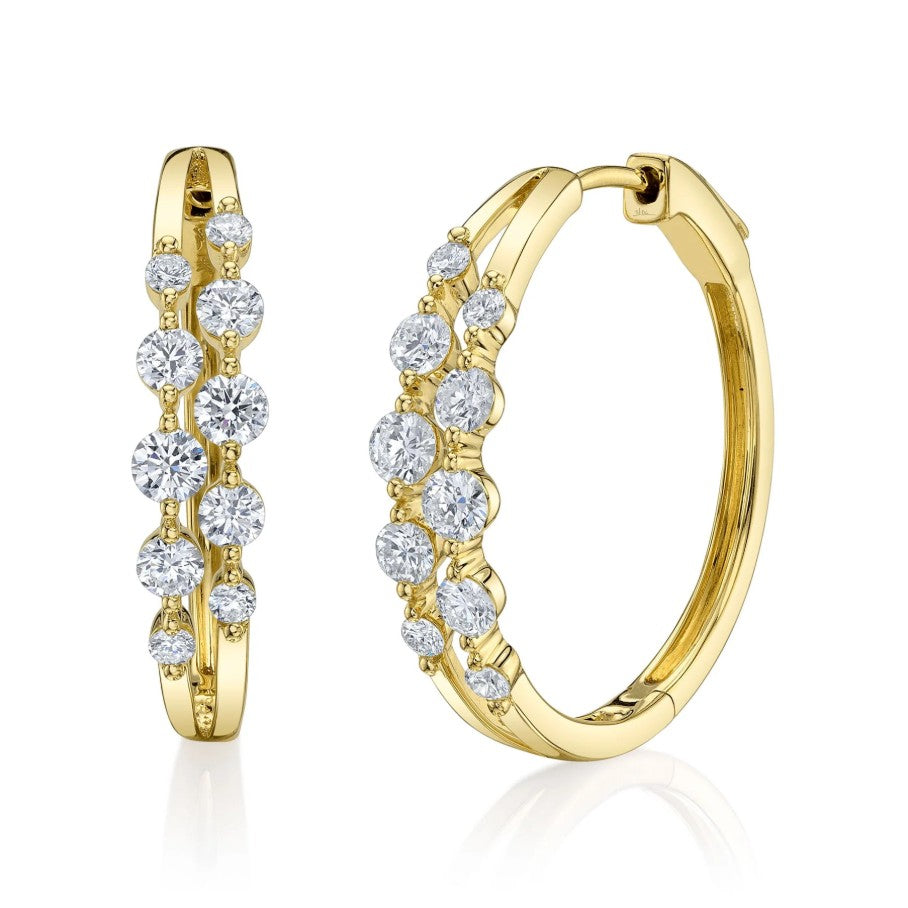 14K Yellow Gold Double Row Hoop Diamond Earrings