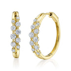 14K Yellow Gold Double Row Hoop Diamond Earrings